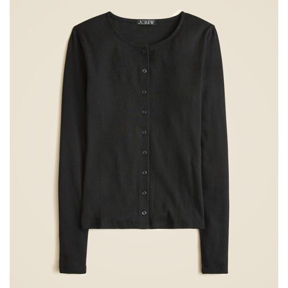 J.Crew Fine Ribbed Cardigan WMNS 2XS Black Long Sleeve Crew Neck Button Up - Picture 1 of 7